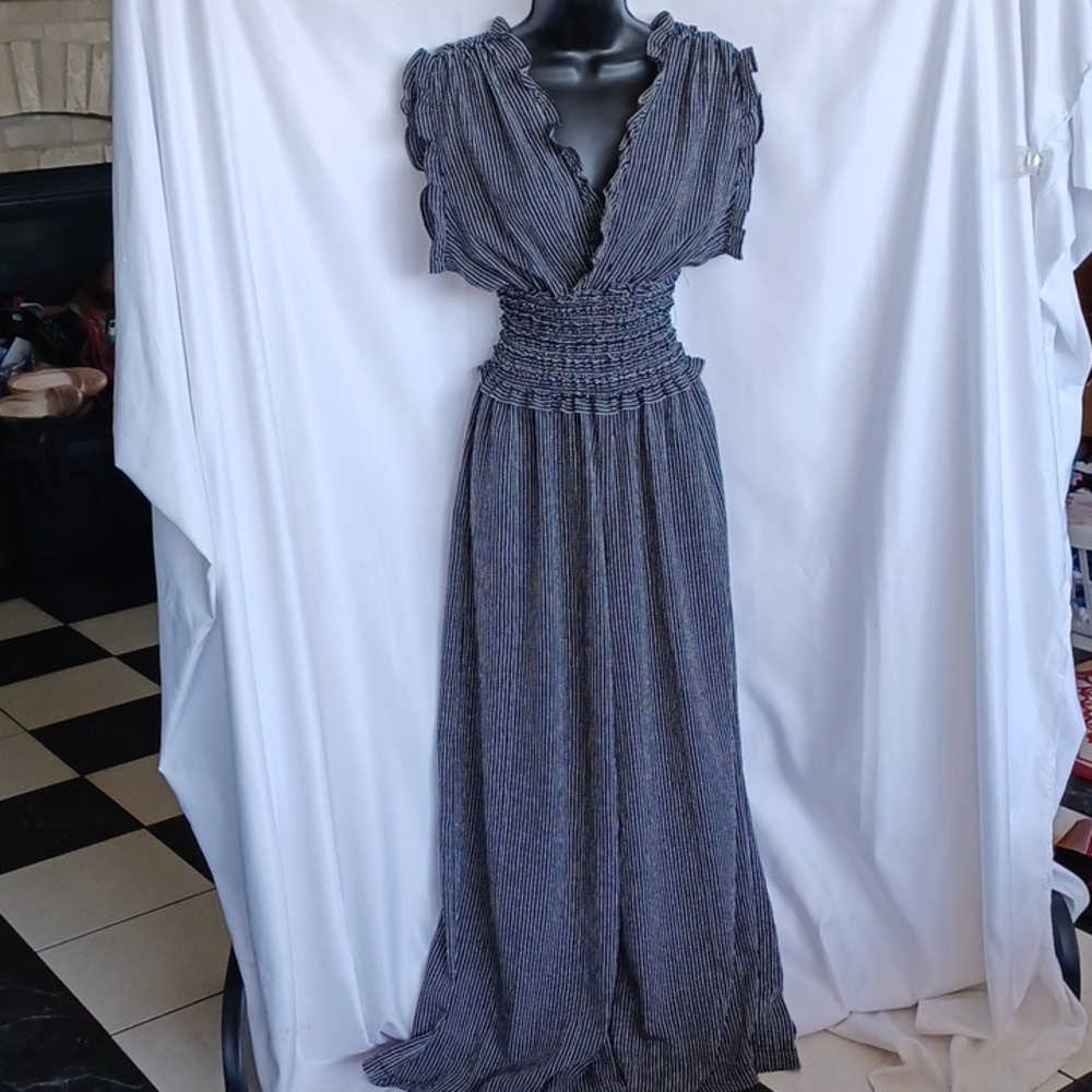Max Studio Black/white Pin Stripe Wide Leg Jumpsuit - NWT, Sz L - Picture 2 of 10